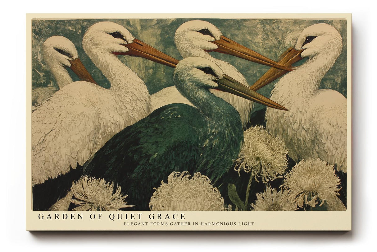 Paul Sinus Wandbild 120x80cm Elegante Störche Natur Kunstmotiv Voegel und Blumen in harmonischer Komposition