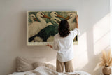 Paul Sinus Wandbild 120x80cm Elegante Störche Natur Kunstmotiv Voegel und Blumen in harmonischer Komposition