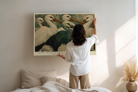 Paul Sinus Wandbild 120x80cm Elegante Störche Natur Kunstmotiv Voegel und Blumen in harmonischer Komposition