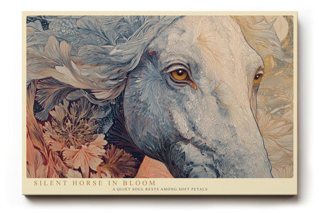 Paul Sinus Wandbild 120x80cm Eleganter Pferdekopf mit Blumen Kunstvolle Tierillustration in Blau und Creme Wanddekoration