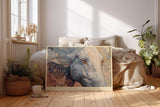 Paul Sinus Wandbild 120x80cm Eleganter Pferdekopf mit Blumen Kunstvolle Tierillustration in Blau und Creme Wanddekoration