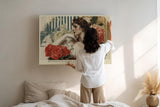 Paul Sinus Wandbild 120x80cm Elegantes Frauenportrait Blumen Kunst Retro Stil mit floraler Komposition