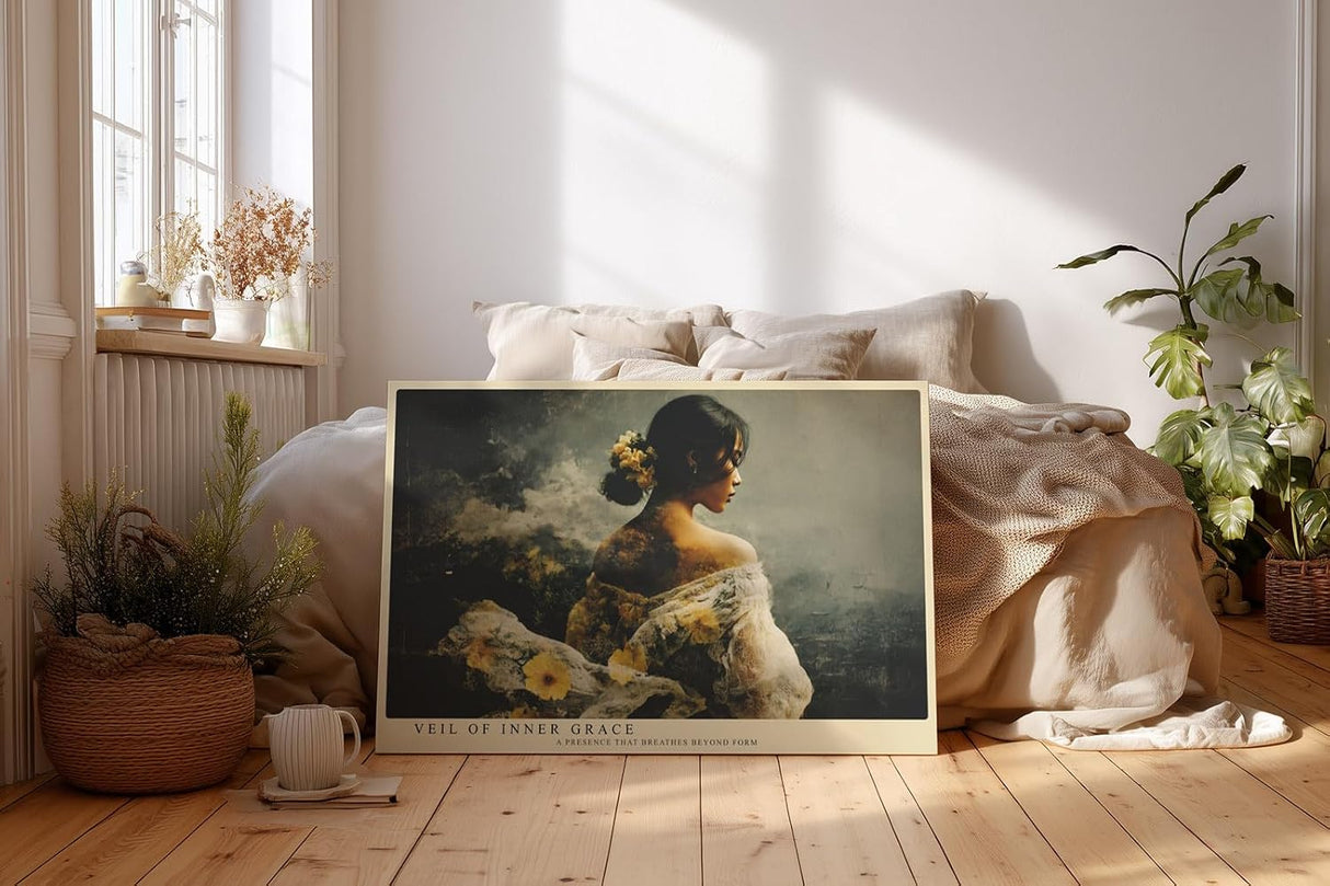 Paul Sinus Wandbild 120x80cm Elegantes Frauenportrait Blumen Kunstmotiv Romantische Figur in sanften Farben