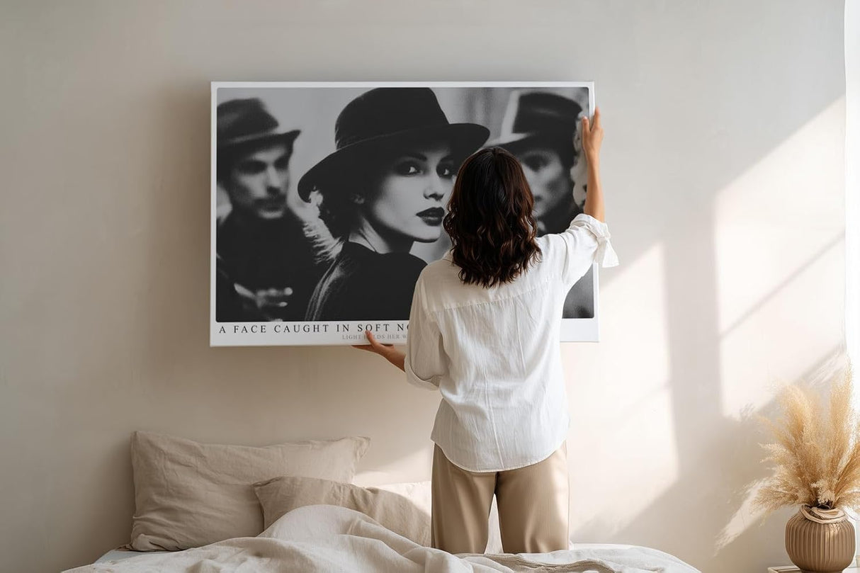 Paul Sinus Wandbild 120x80cm Elegantes Frauenportrait im Noir Stil Schwarz Weiss Fotokunst moderne Wanddekoration