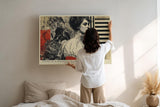 Paul Sinus Wandbild 120x80cm Elegantes Frauenportrait Moderne Collage Kunst in Beige Schwarz und Rot Stilvolle Wanddekoration