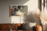 Paul Sinus Wandbild 120x80cm Elegantes Frauenportrait Moderne Collage Kunst in Beige Schwarz und Rot Stilvolle Wanddekoration