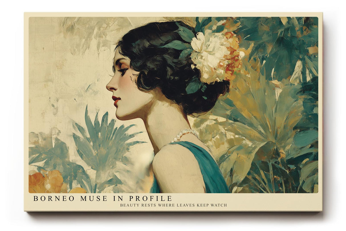Paul Sinus Wandbild 120x80cm Elegantes Frauenportrait Tropische Kunst Muse Profil mit exotischen Pflanzen