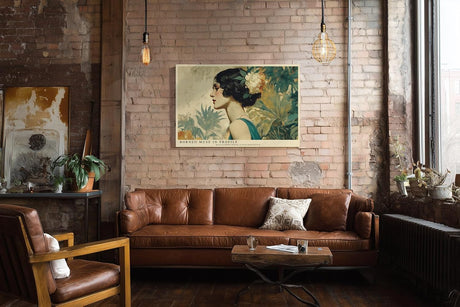 Paul Sinus Wandbild 120x80cm Elegantes Frauenportrait Tropische Kunst Muse Profil mit exotischen Pflanzen