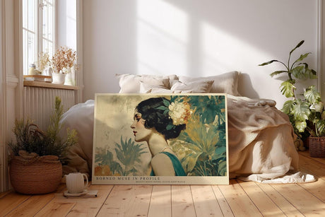 Paul Sinus Wandbild 120x80cm Elegantes Frauenportrait Tropische Kunst Muse Profil mit exotischen Pflanzen