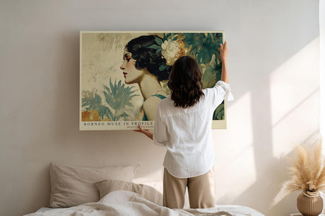 Paul Sinus Wandbild 120x80cm Elegantes Frauenportrait Tropische Kunst Muse Profil mit exotischen Pflanzen