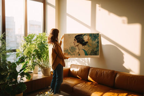 Paul Sinus Wandbild 120x80cm Elegantes Frauenportrait Tropische Kunst Muse Profil mit exotischen Pflanzen