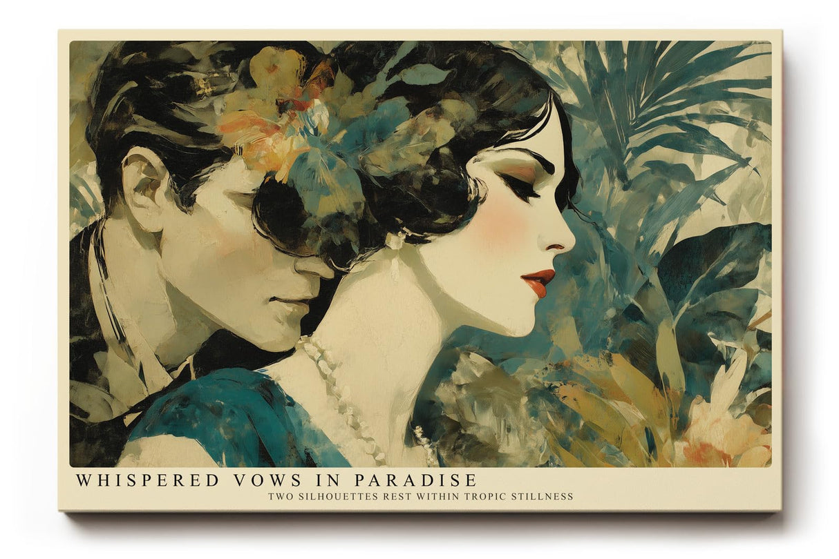 Paul Sinus Wandbild 120x80cm Elegantes Paar Tropische Kunst Romantisches Portrait mit exotischen Pflanzen
