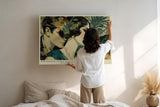 Paul Sinus Wandbild 120x80cm Elegantes Paar Tropische Kunst Romantisches Portrait mit exotischen Pflanzen