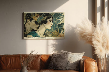 Paul Sinus Wandbild 120x80cm Elegantes Paar Tropische Kunst Romantisches Portrait mit exotischen Pflanzen