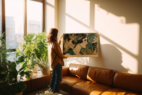 Paul Sinus Wandbild 120x80cm Elegantes Paar Tropische Kunst Romantisches Portrait mit exotischen Pflanzen