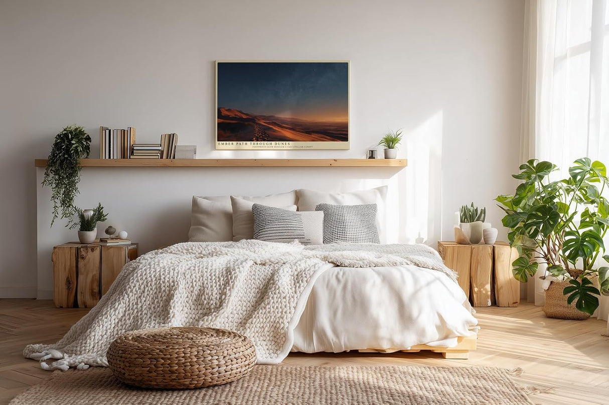 Paul Sinus Wandbild 120x80cm Ember Path through Dunes Wuestenlandschaft bei Nacht mit Sternenhimmel Natur Kunst fuer Wohnzimmer Schlafzimmer und Büro