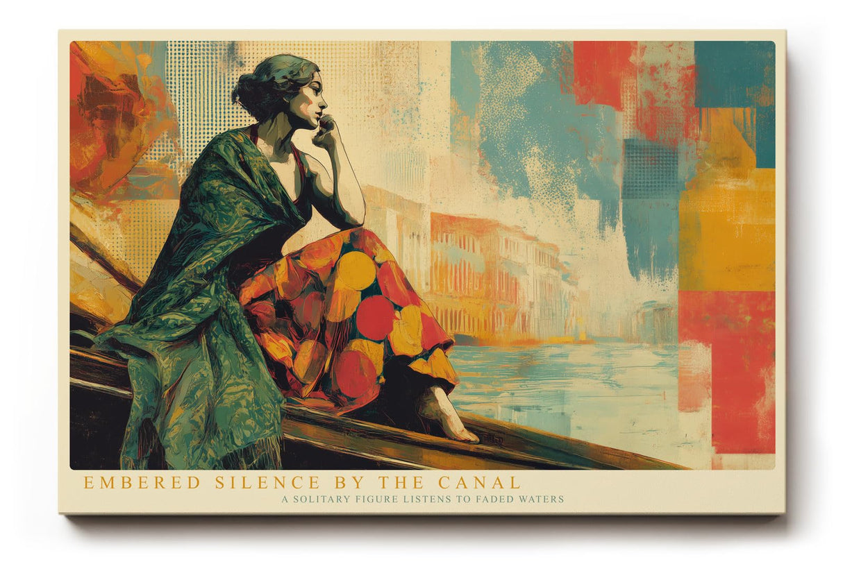 Paul Sinus Wandbild 120x80cm Embered Silence by the Canal elegante Figur am Kanal moderne Stadt Kunst Poster für Wohnzimmer Büro
