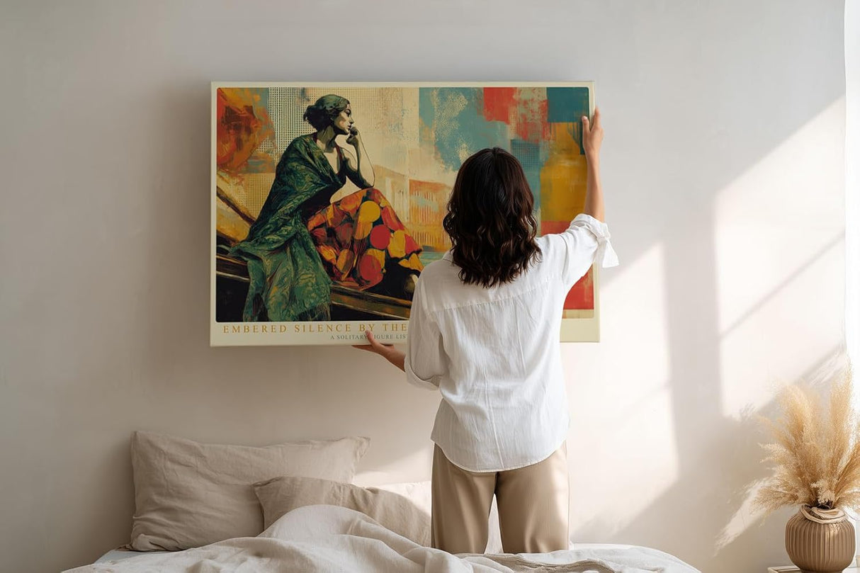 Paul Sinus Wandbild 120x80cm Embered Silence by the Canal elegante Figur am Kanal moderne Stadt Kunst Poster für Wohnzimmer Büro
