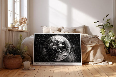Paul Sinus Wandbild 120x80cm Erde Planet Weltall moderne Raumfahrt Kunst schwarz weiss Kunstdruck stilvolle Wanddekoration fuer Wohnzimmer Büro