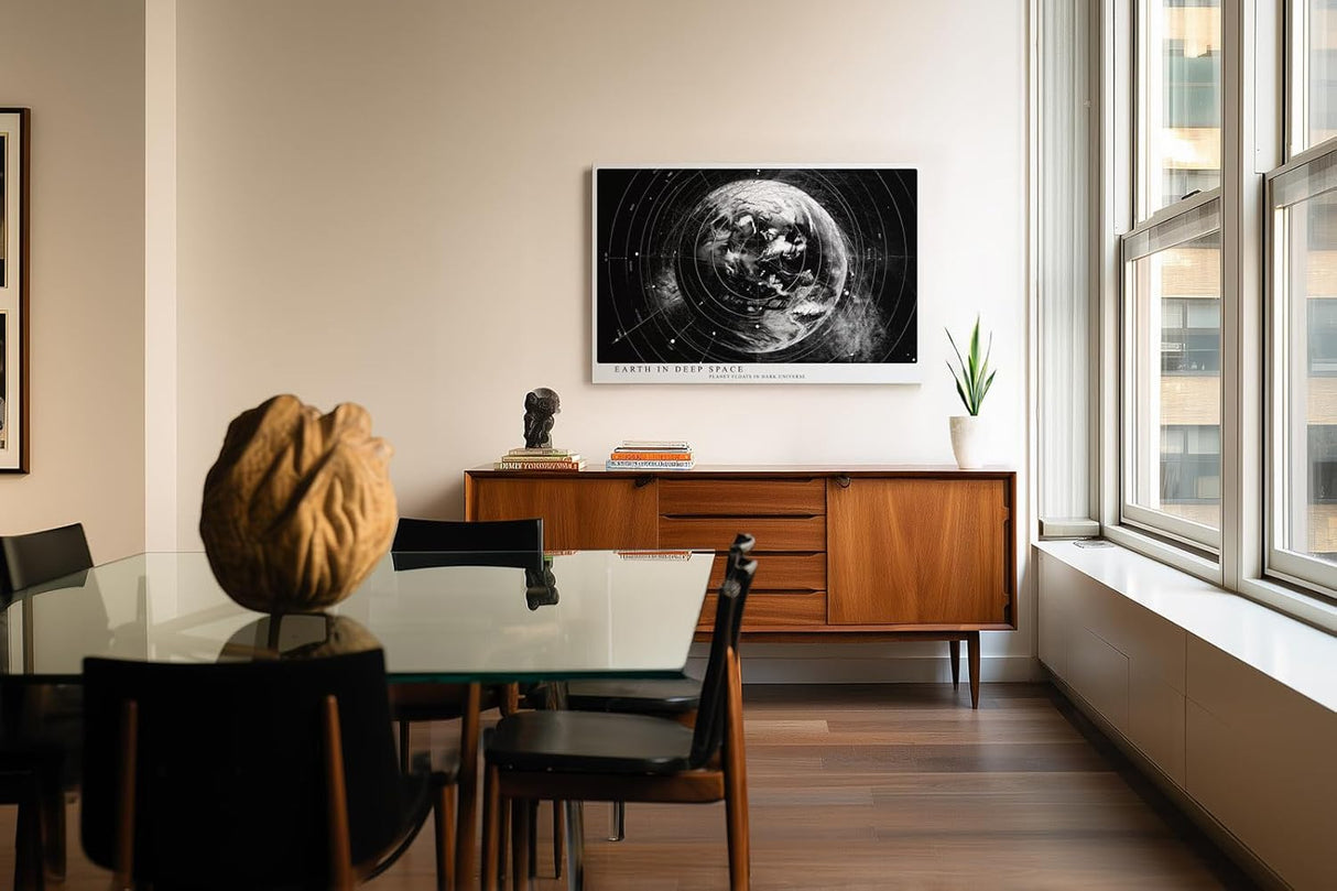 Paul Sinus Wandbild 120x80cm Erde Planet Weltall moderne Raumfahrt Kunst schwarz weiss Kunstdruck stilvolle Wanddekoration fuer Wohnzimmer Büro