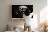 Paul Sinus Wandbild 120x80cm Erde Planet Weltall moderne Raumfahrt Kunst schwarz weiss Kunstdruck stilvolle Wanddekoration fuer Wohnzimmer Büro