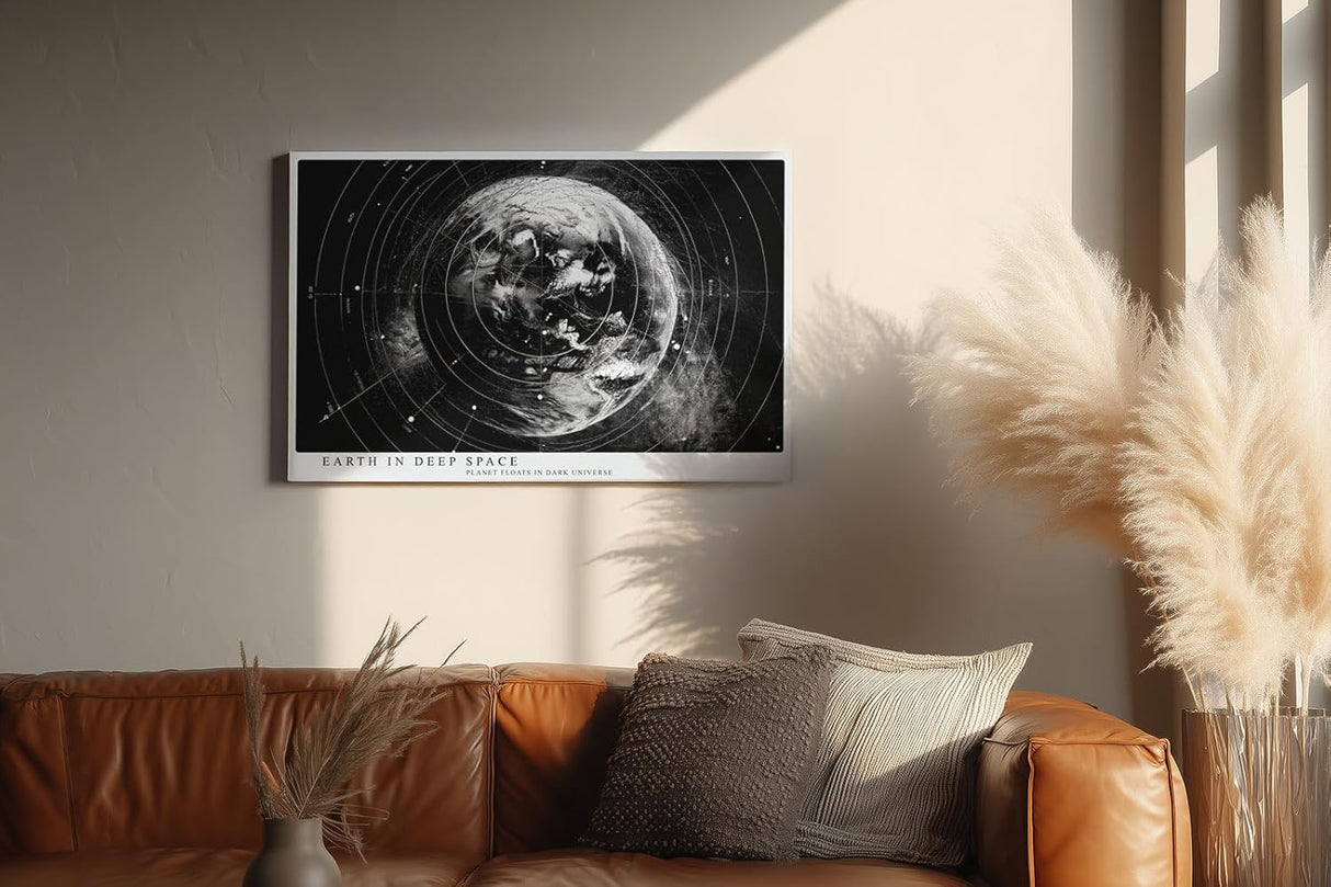 Paul Sinus Wandbild 120x80cm Erde Planet Weltall moderne Raumfahrt Kunst schwarz weiss Kunstdruck stilvolle Wanddekoration fuer Wohnzimmer Büro