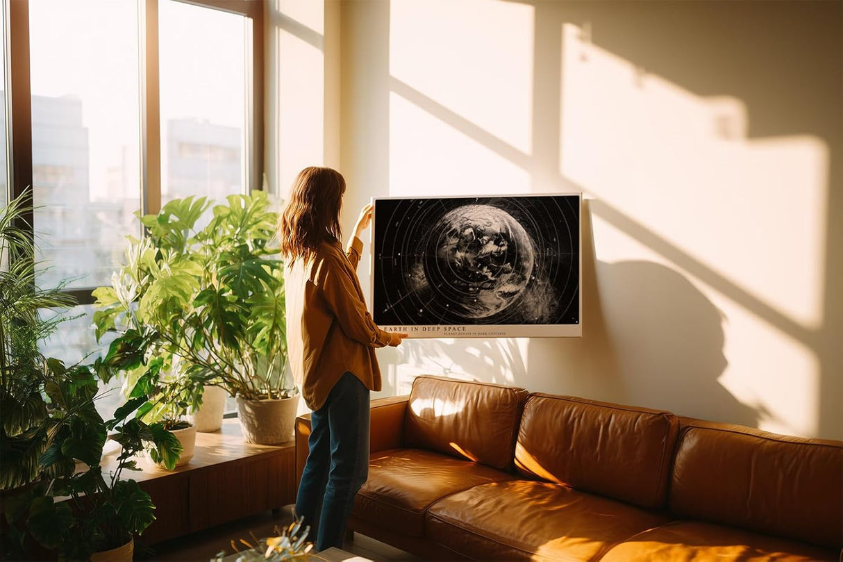 Paul Sinus Wandbild 120x80cm Erde Planet Weltall moderne Raumfahrt Kunst schwarz weiss Kunstdruck stilvolle Wanddekoration fuer Wohnzimmer Büro