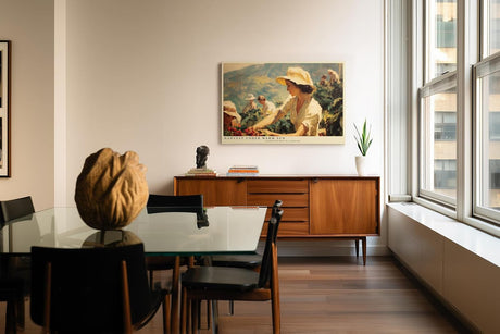 Paul Sinus Wandbild 120x80cm Ernte im warmen Sonnenlicht – Impressionistische Landschaft mit Menschen auf dem Feld für stilvolle Wohnräume