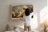 Paul Sinus Wandbild 120x80cm Ernte im warmen Sonnenlicht – Impressionistische Landschaft mit Menschen auf dem Feld für stilvolle Wohnräume