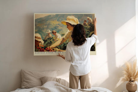 Paul Sinus Wandbild 120x80cm Ernte im warmen Sonnenlicht – Impressionistische Landschaft mit Menschen auf dem Feld für stilvolle Wohnräume