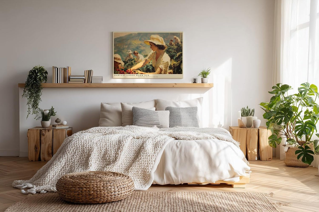 Paul Sinus Wandbild 120x80cm Ernte im warmen Sonnenlicht – Impressionistische Landschaft mit Menschen auf dem Feld für stilvolle Wohnräume