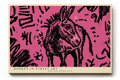 Paul Sinus Wandbild 120x80cm Esel Street Art Illustration pink schwarz modernes Graffiti Tiermotiv urbane Kunst modernes Poster stilvolle Wanddekoration für Wohnzimmer Büro Atelier