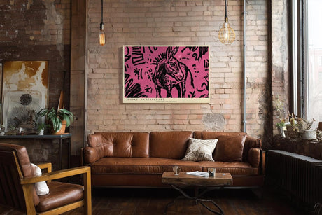 Paul Sinus Wandbild 120x80cm Esel Street Art Illustration pink schwarz modernes Graffiti Tiermotiv urbane Kunst modernes Poster stilvolle Wanddekoration für Wohnzimmer Büro Atelier