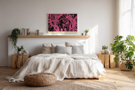 Paul Sinus Wandbild 120x80cm Esel Street Art Illustration pink schwarz modernes Graffiti Tiermotiv urbane Kunst modernes Poster stilvolle Wanddekoration für Wohnzimmer Büro Atelier