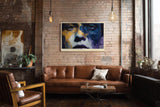 Paul Sinus Wandbild 120x80cm Expressives Frauenportrait in Blau Gold Moderne Kunst mit intensiver Farbstruktur