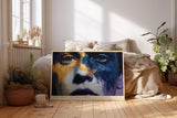 Paul Sinus Wandbild 120x80cm Expressives Frauenportrait in Blau Gold Moderne Kunst mit intensiver Farbstruktur
