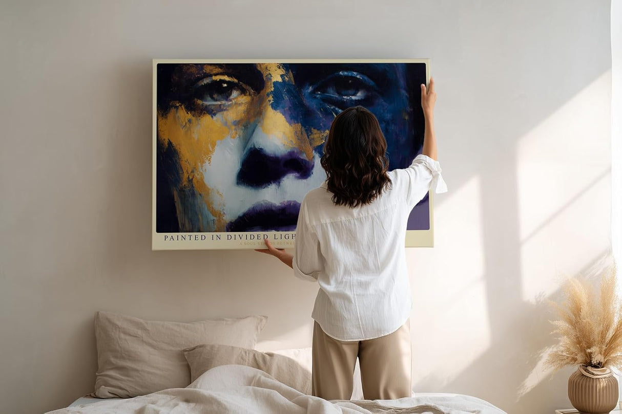 Paul Sinus Wandbild 120x80cm Expressives Frauenportrait in Blau Gold Moderne Kunst mit intensiver Farbstruktur