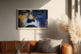 Paul Sinus Wandbild 120x80cm Expressives Frauenportrait in Blau Gold Moderne Kunst mit intensiver Farbstruktur