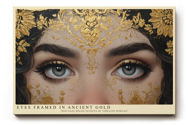 Paul Sinus Wandbild Eyes Framed in Ancient Gold faszinierendes Porträt mit goldenen Ornamenten und ausdrucksstarken Augen