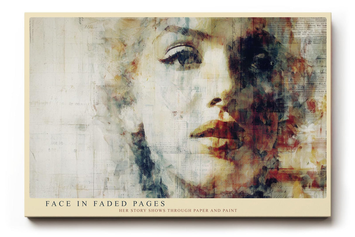 Paul Sinus Wandbild 120x80cm Face in Faded Pages Künstlerisches Frauenportrait Collage Kunst Modernes Wandbild 120x80cm fuer Wohnzimmer Schlafzimmer und Büro