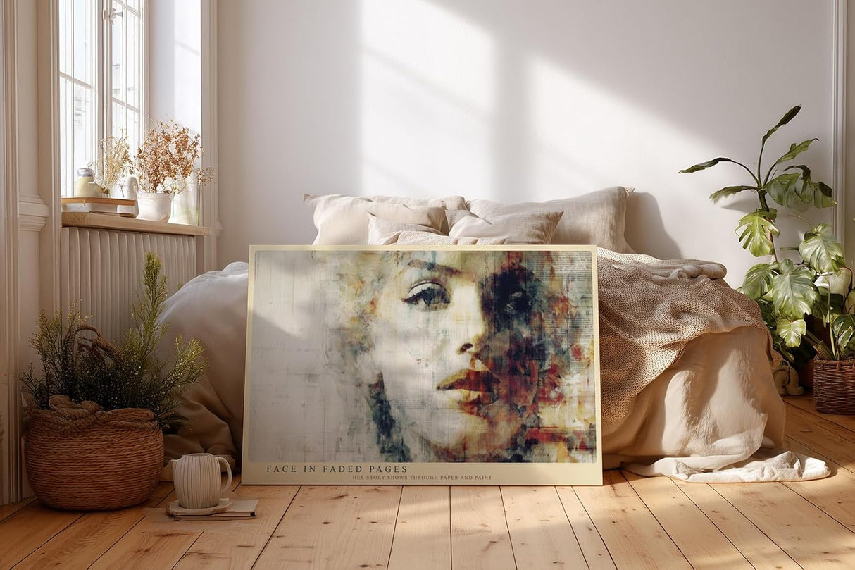 Paul Sinus Wandbild 120x80cm Face in Faded Pages Künstlerisches Frauenportrait Collage Kunst Modernes Wandbild 120x80cm fuer Wohnzimmer Schlafzimmer und Büro