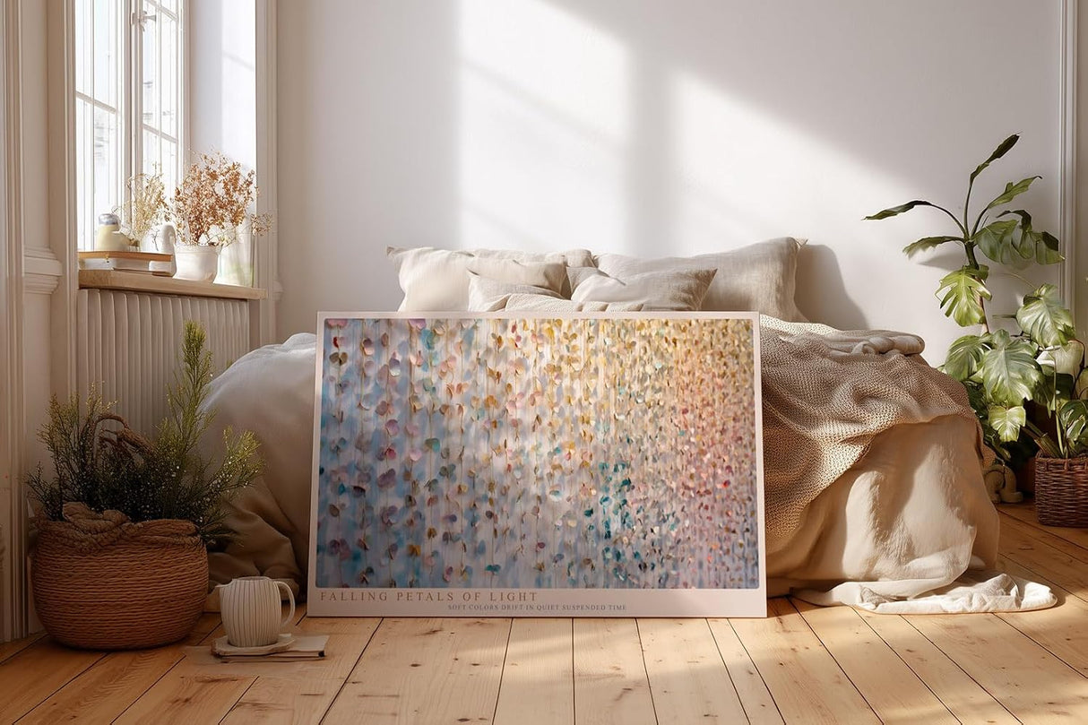 Paul Sinus Wandbild 120x80cm Falling Petals of Light abstrakte Blüten Installation Pastell Kunst Poster für Wohnzimmer Büro