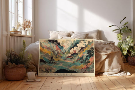 Paul Sinus Wandbild 120x80cm Fantasie Landschaft Moderne Kunst in Grün Blau und Gold Abstrakte Natur für Wohnzimmer Büro und Atelier