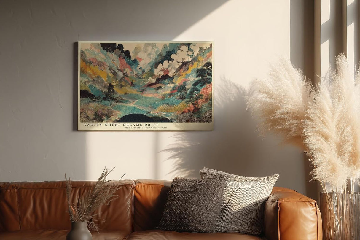 Paul Sinus Wandbild 120x80cm Fantasie Landschaft Moderne Kunst in Grün Blau und Gold Abstrakte Natur für Wohnzimmer Büro und Atelier