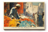 Paul Sinus Wandbild 120x80cm Farben des marokkanischen Souks – Lebendige Marktszene mit Stoffen und orientalischer Atmosphäre