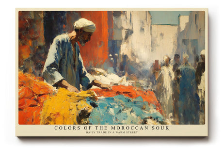Paul Sinus Wandbild 120x80cm Farben des marokkanischen Souks – Lebendige Marktszene mit Stoffen und orientalischer Atmosphäre