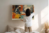 Paul Sinus Wandbild 120x80cm Farben des marokkanischen Souks – Lebendige Marktszene mit Stoffen und orientalischer Atmosphäre
