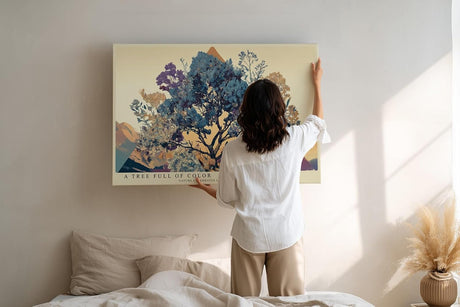Paul Sinus Wandbild 120x80cm farbenreicher Baum Landschaft moderne Naturillustration buntes Kunstbild stilvolle Wanddekoration fuer Wohnzimmer Büro