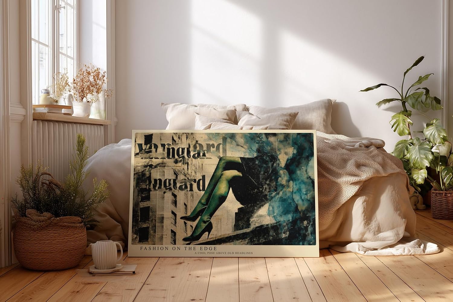 Paul Sinus Wandbild 120x80cm Fashion Collage Moderne Kunst mit Zeitungstext und Eleganten Beinen in Vintage Farben für Wohnzimmer Schlafzimmer Büro