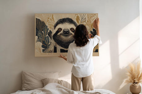 Paul Sinus Wandbild 120x80cm Faultier Portrait moderne Tierkunst botanischer Hintergrund naturfarben stilvolle Wanddekoration fuer Wohnzimmer Kinderzimmer